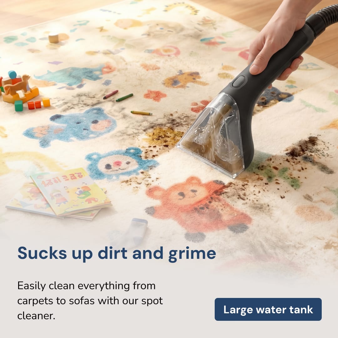 Rennoa SpotCleaner renser et børnetæppe – Suger snavs og skidt op, med stor vandtank