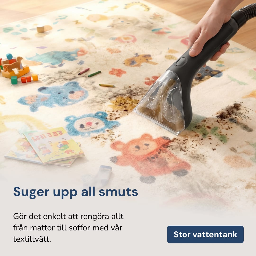Rennoa SpotCleaner renser et børnetæppe – Suger snavs og skidt op, med stor vandtank